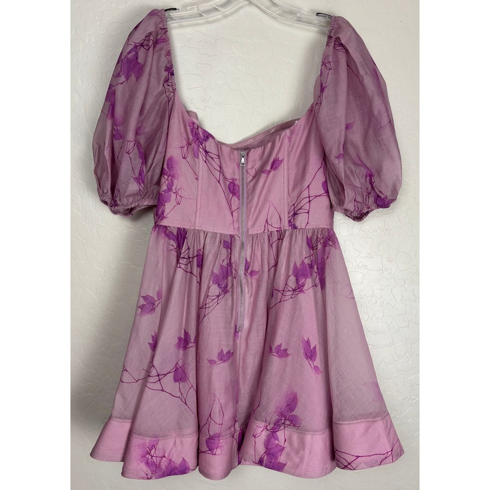 Bardot Kiah Corset Mini Dress Purple Floral Puff Sleeve Sz 8 2400 - Picture 5 of 9